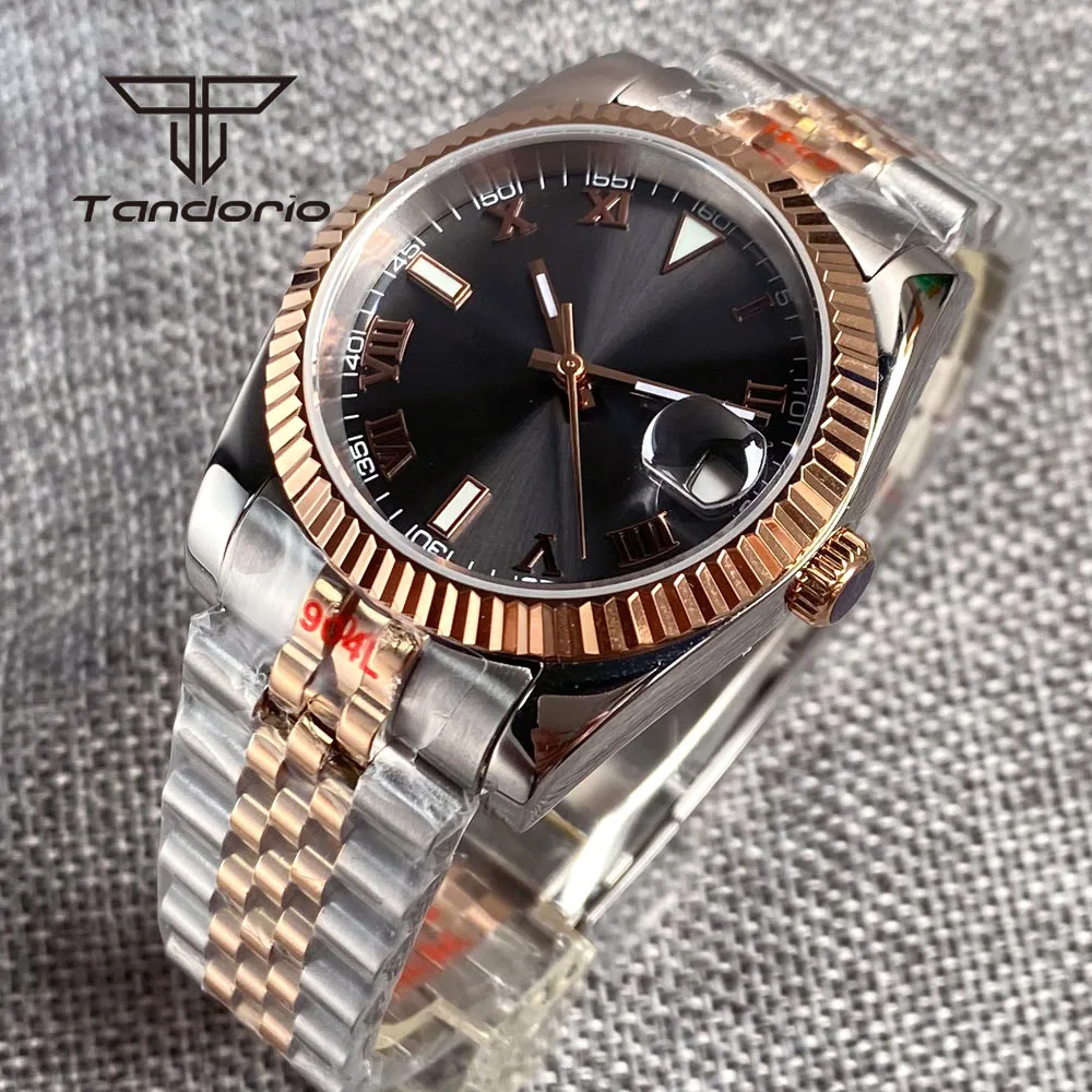

Tandorio 36mm/39mm NH35A Classic Two Tone Automatic Men's Watch Grey Sunburst Dial Fluted Bezel Sapphire Glass Screw Crown Date