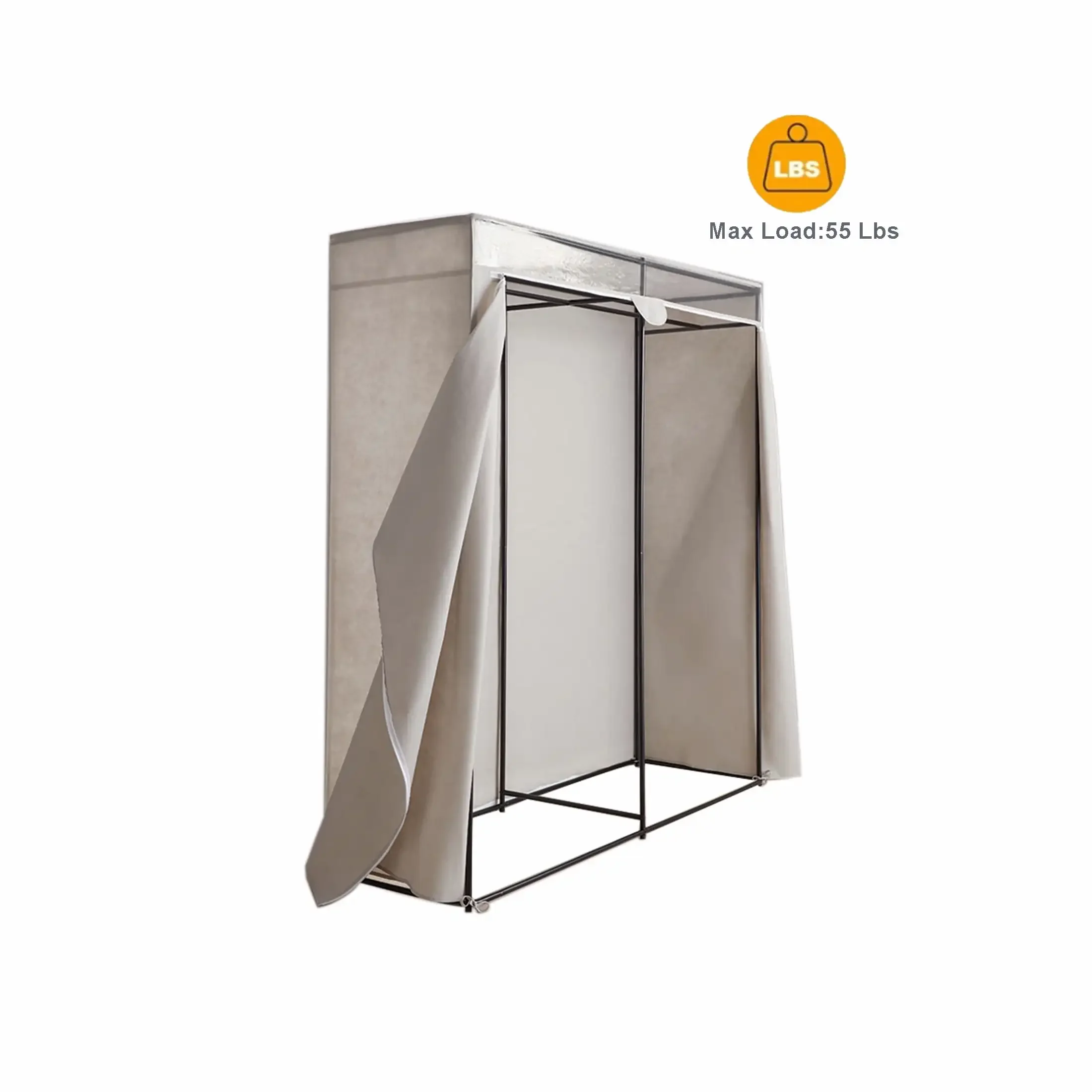 

Adult Single Steel Tier Zippered Extra Wide Clothes Closet, 60", Grey Pumice