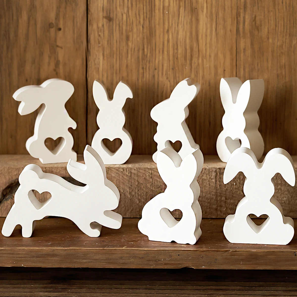 Easter Bunny Silicone Molds with Heart Rabbit Casting Resin Mold 7 Holes Rabbits Ornament Concrete Mould DIY Home Decor Supplies