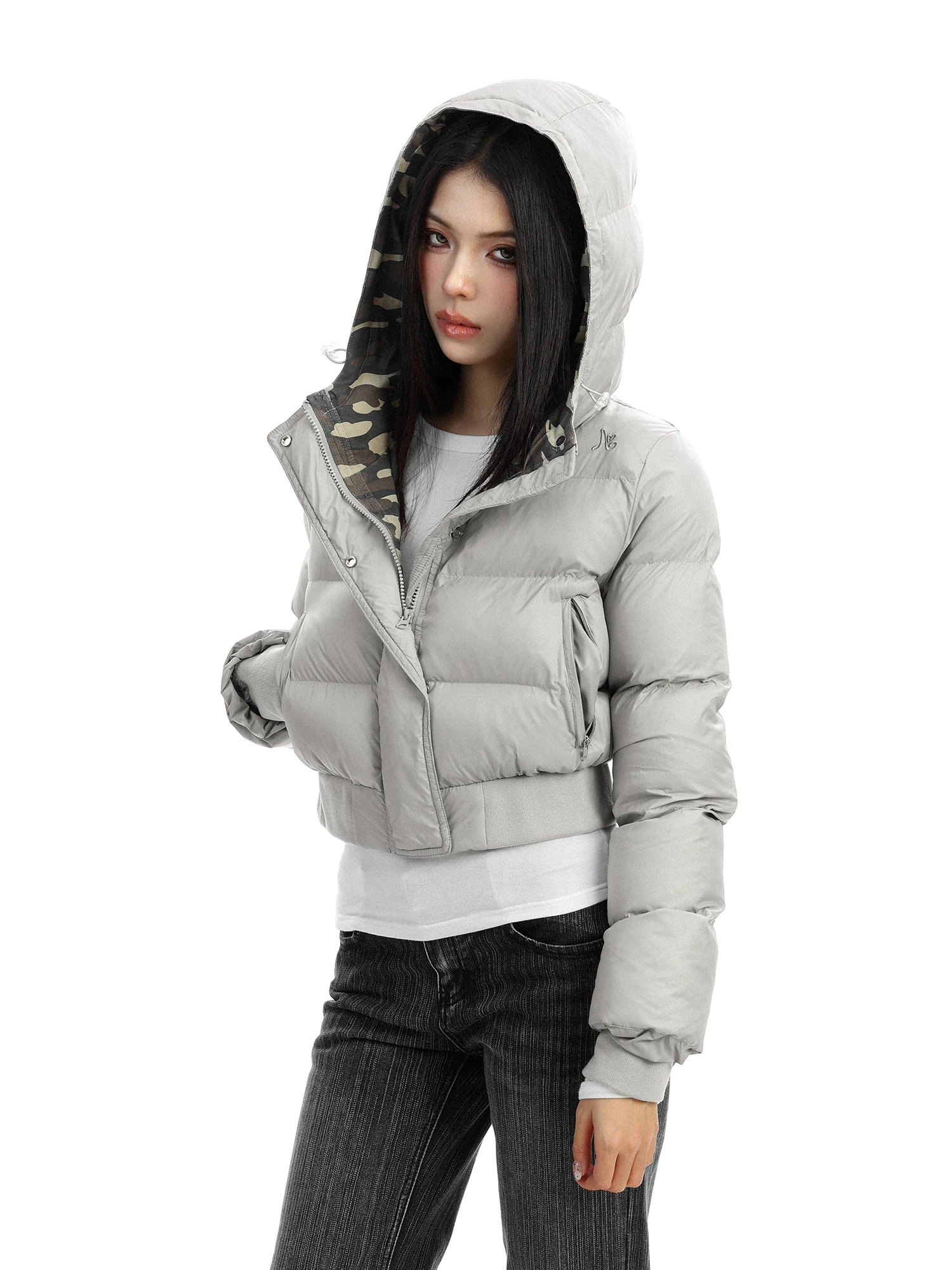 

Американская утепленная куртка-пуховик в стиле Spicy Girl с камуфляжным принтом, с капюшоном, из хлопка, женская, приталенная, теплая, верхняя одежда