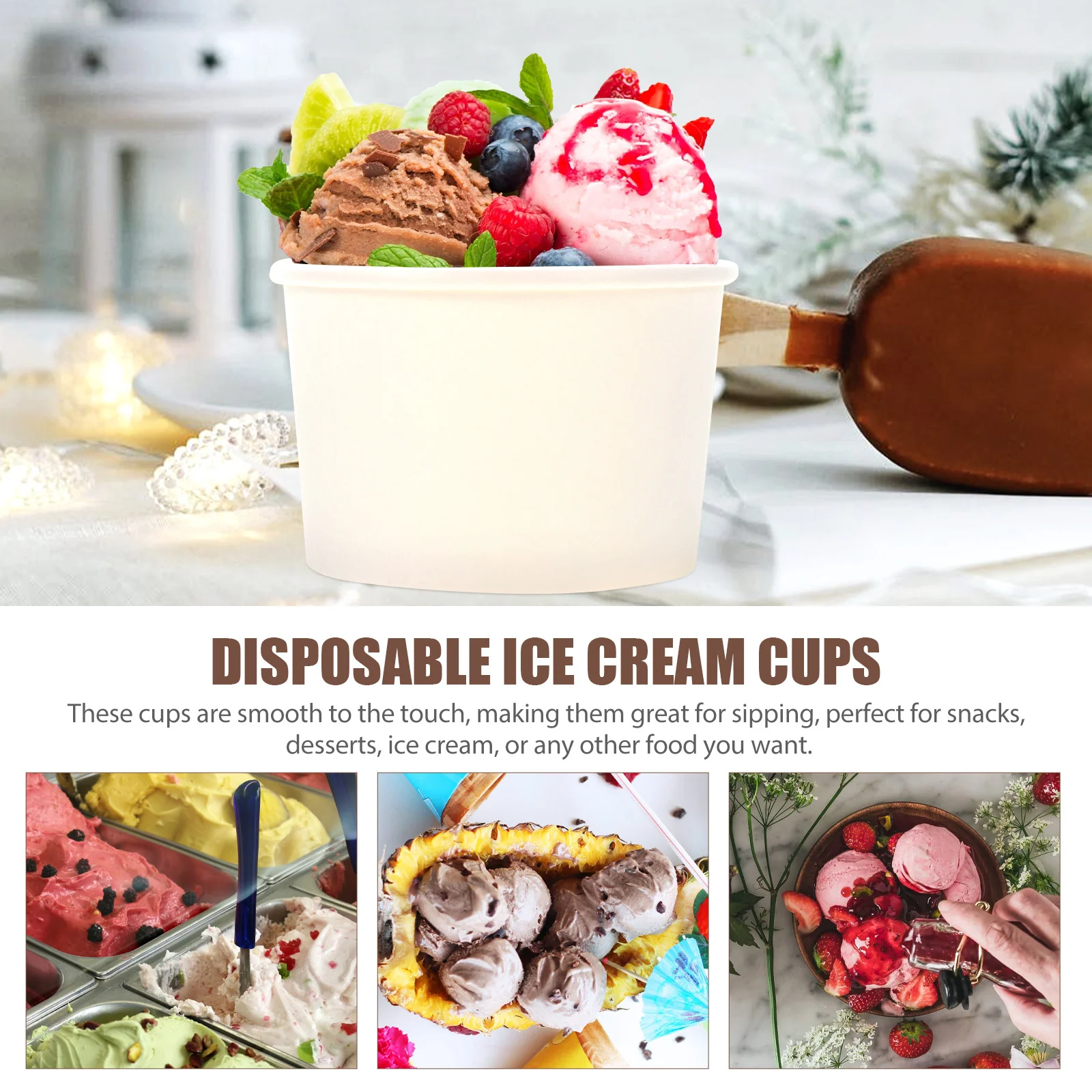 

50 set Ice Cream Paper Cup Disposable Pudding Cup For Dessert Yogurt Cold Soup Snacks Serving Bowl Kitchen Barware