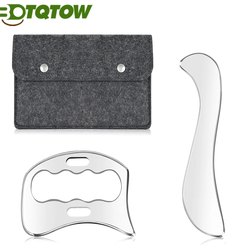 Outils de massage Gua Sha en acier inoxydable, grattoir musculaire 2 en 1, ensemble d'outils Graston pour la libération myofasciale, masseur de tissus cicatriciels