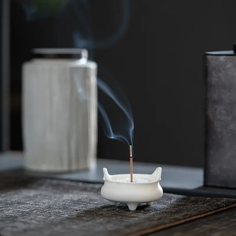 Mini Ceramic Aromatherapy Stove Small Ornaments Home Tea Room Tea Desktop Home Incense Burner Incense Stick and Base Zen Decor