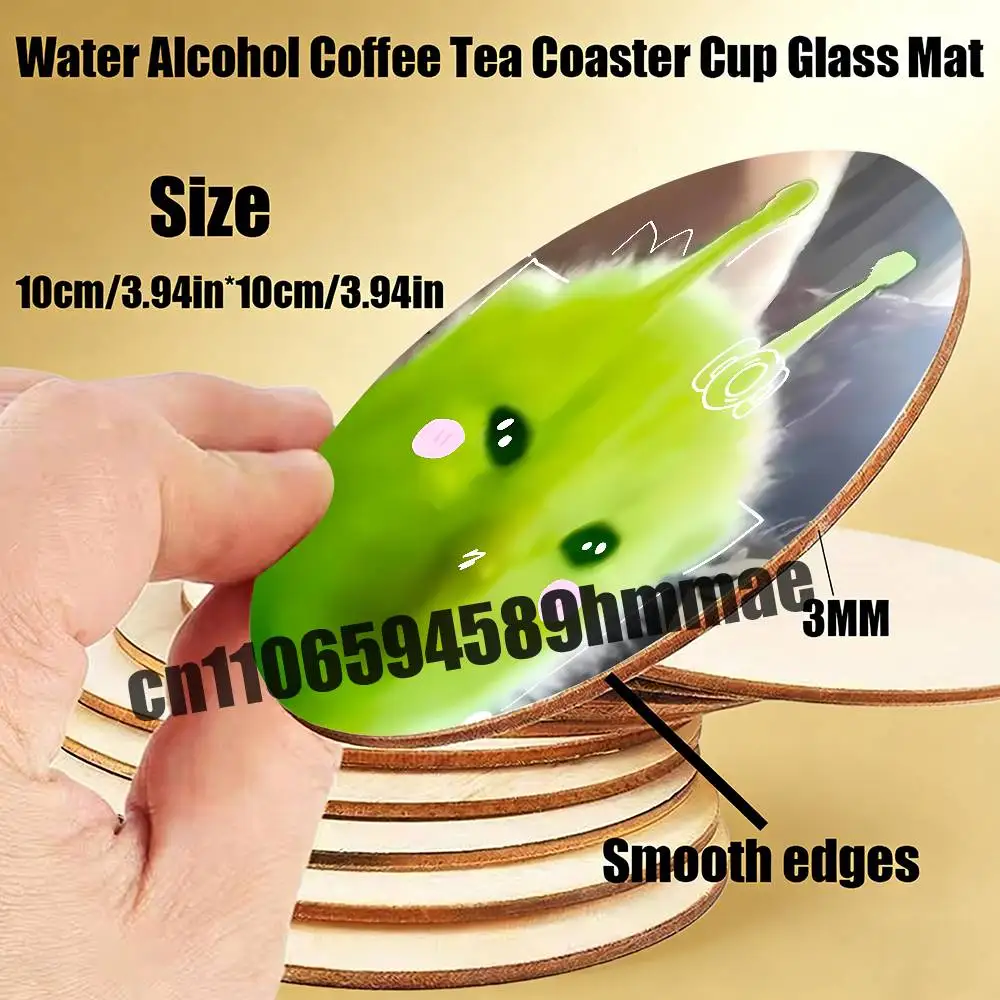 

For Green Alien Cat Water Coffee Tea Coaster Cup Glass Mat 10CM Wood Round Non Slip Decoration