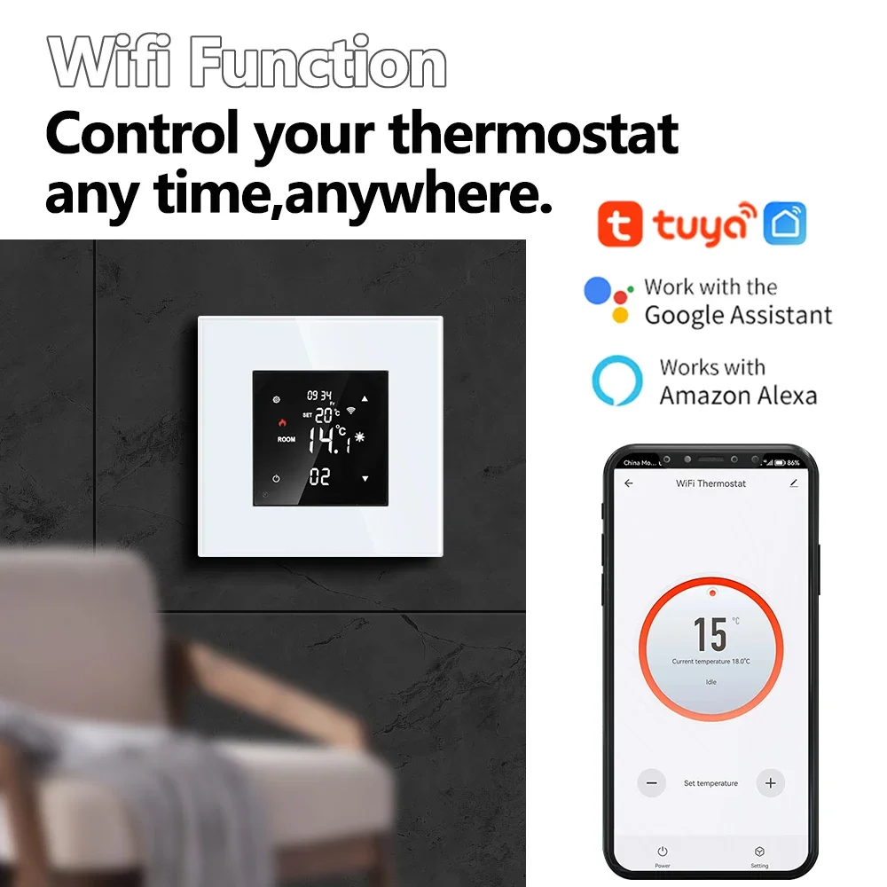 Thermostat intelligent pour chauffage au sol, régulateur de température programmable, micro électrique, eau, gaz, sol chaud, Wi-Fi, LCD, 220V