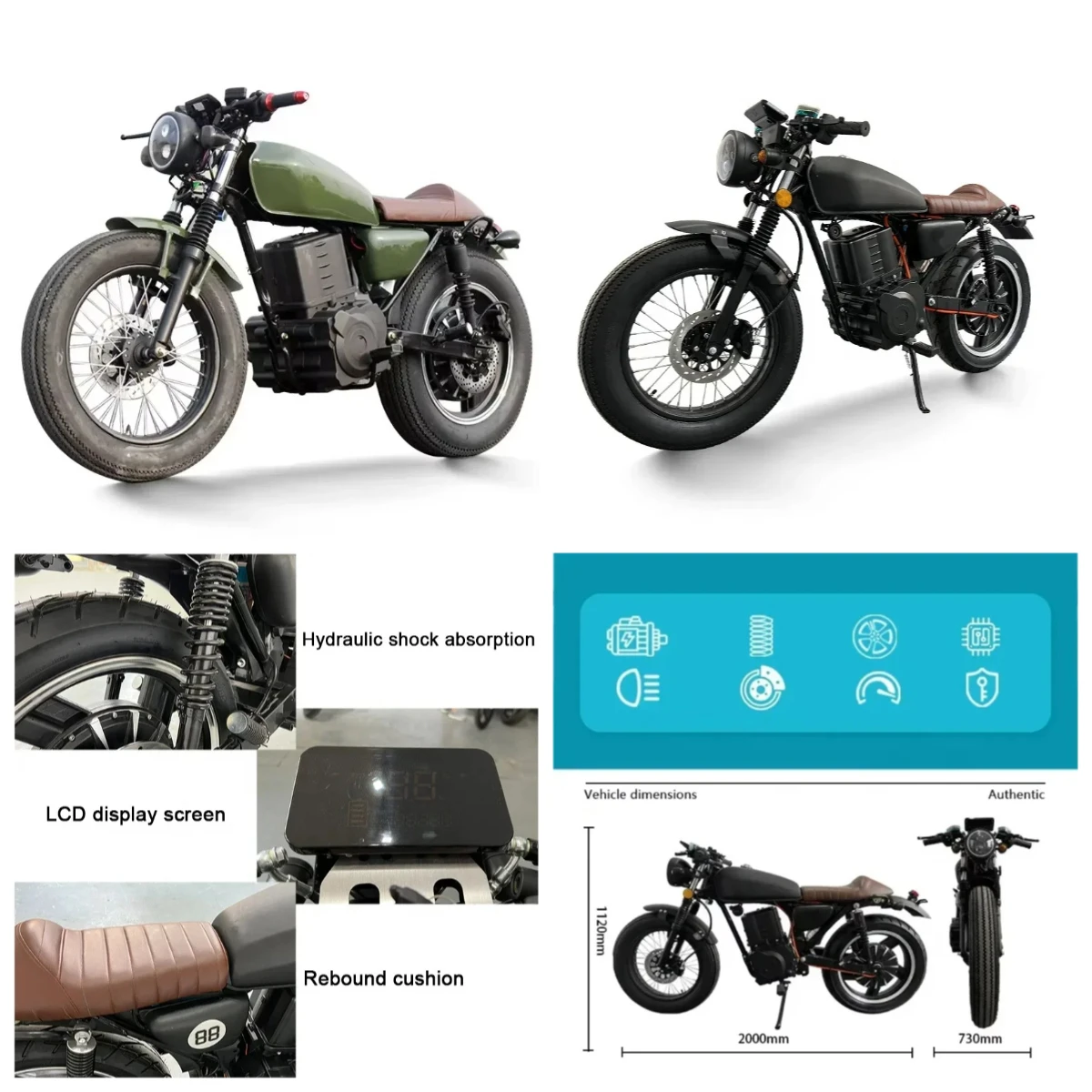 

STLF Luyuan MotorcycleSuper Power 2000w Cafe Racer Motorbike Super Long Range Electric Bike Retro Electric Motorcycle