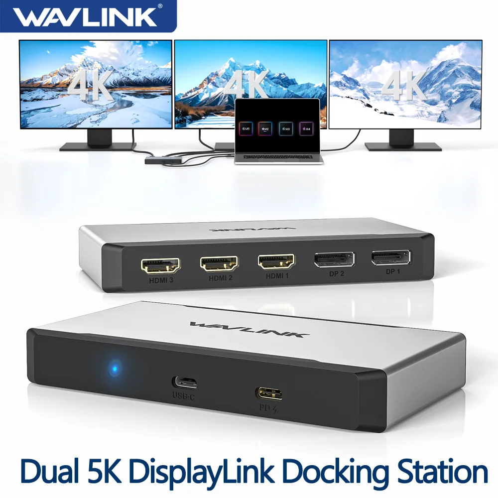 

WAVLINK 14-in-1 Universal Dual 5K DisplayLink Docking Station With 100W PD USB-C Laptop Dock for Mac M1/M2/M3/M4 & Windows
