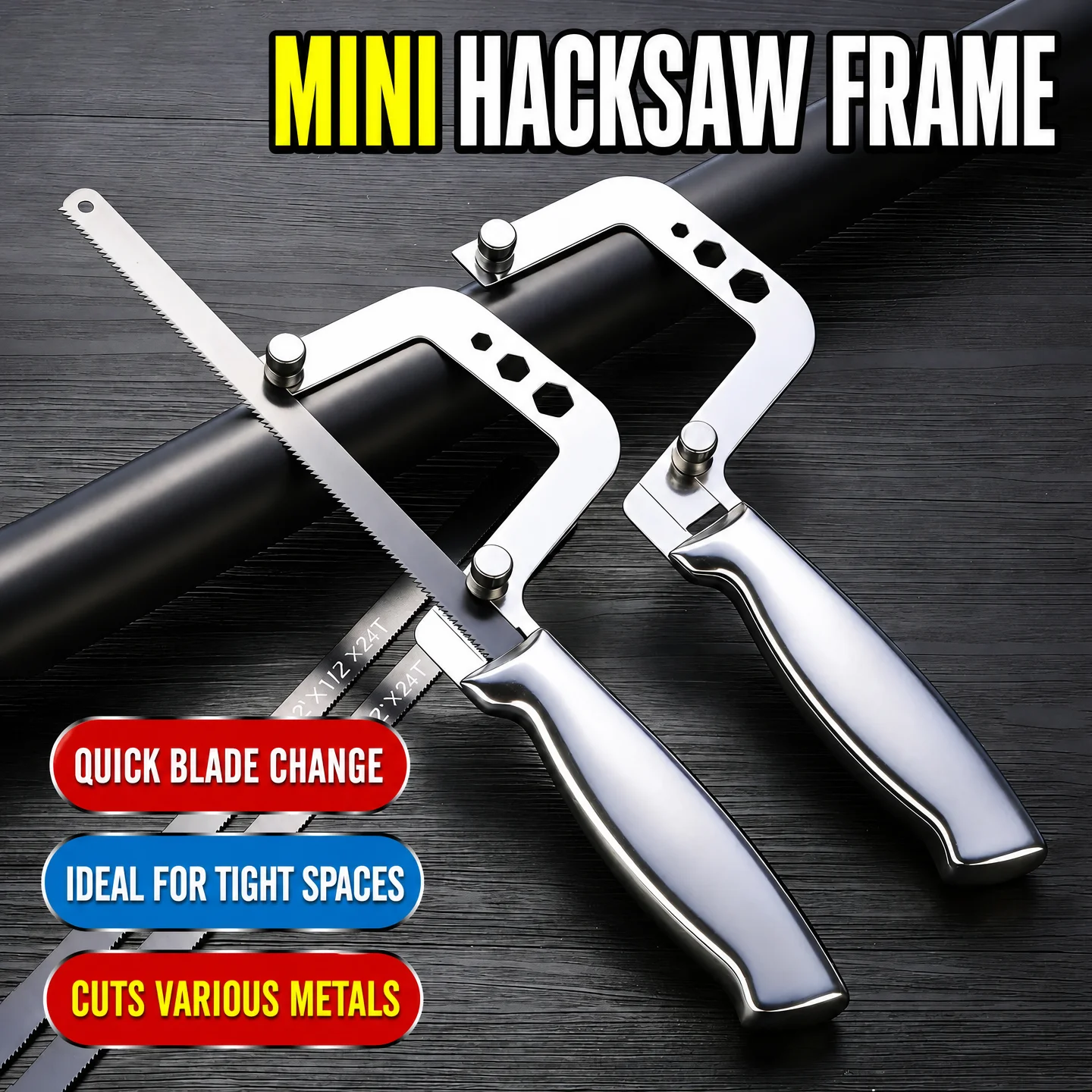 Mini Hacksaw Stainless Steel Frame Small Hacksaw Household DIY Small Handheld Saw Hand Saw for Wood / Plastic / Metal Cutting