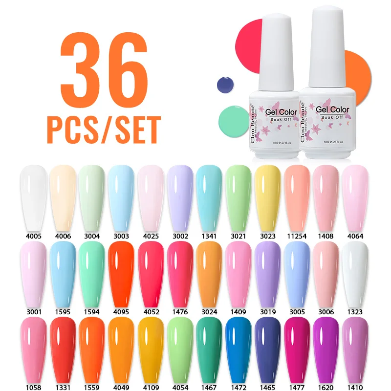 Clou Beaute 36pcs Color UV Gel Polish Summer Winter Series Gel Varnish Semi Permanent Lot Nail Art Gel For Nail Design