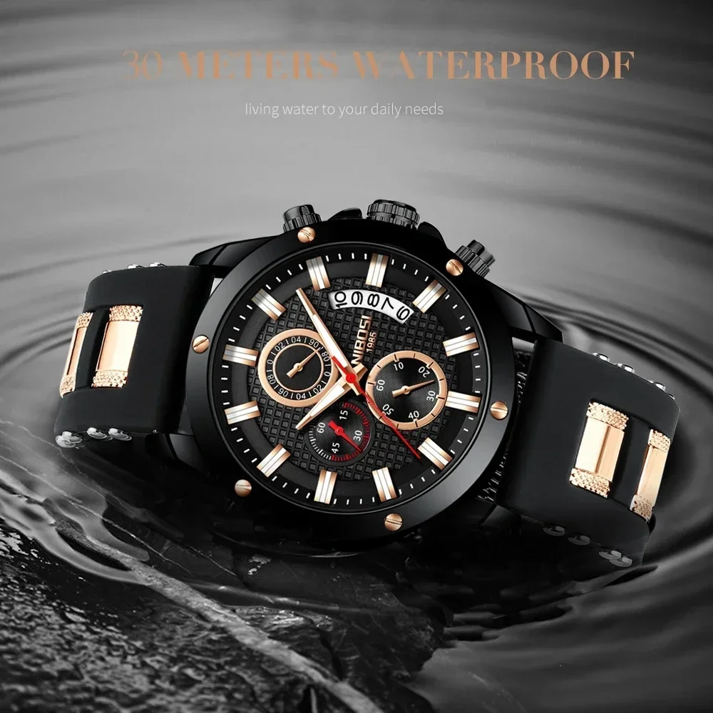 NIBOSI Sport Mens Watch Quartz Strap Watch Blue Silicone Military Waterproof Male Men Watches Relogio Masculino For Man Gift