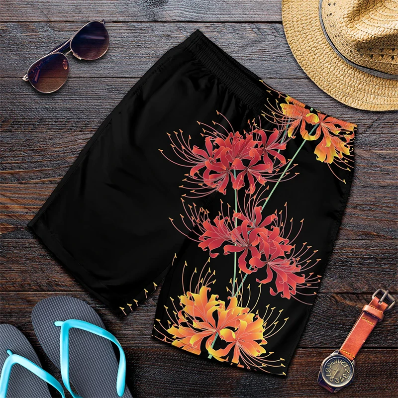 2024 Daily Retro Japanese Flower 3D Printed Shorts Men's Summer Breathable Vintage Floral Graphic Male Fitness Street Shorts 4XL