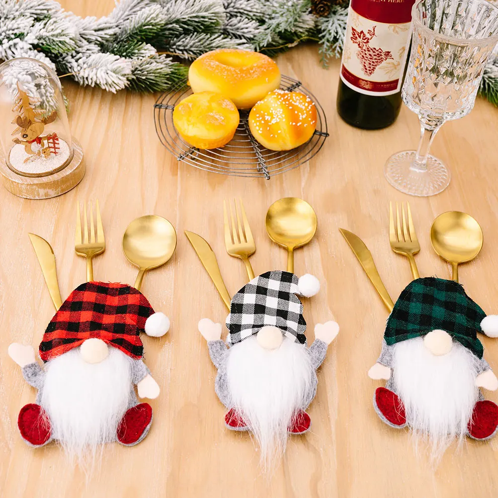 3 قطعة عيد الميلاد جنوم أصحاب أدوات المائدة الفضيات ديكور عيد الميلاد عشاء أدوات المائدة أكياس حامل أدوات المائدة حامل الفضيات للحزب #1