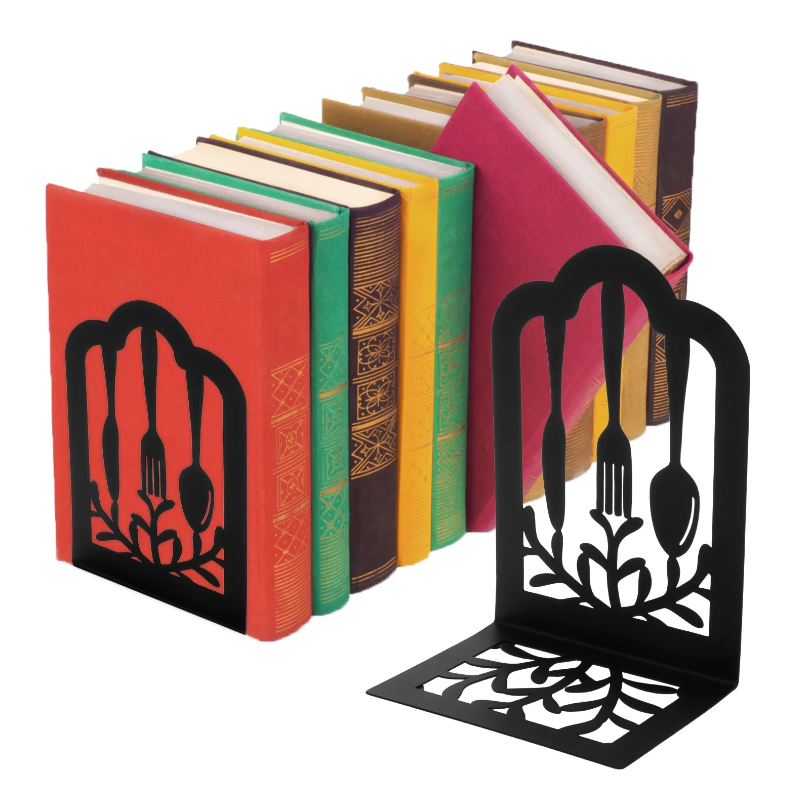 

Metal Bookends Retro Shelf Book Ends Desktop Book Recipe Sheet Music Magazine Vertical Storage Book Rack for Home Kitchen Office