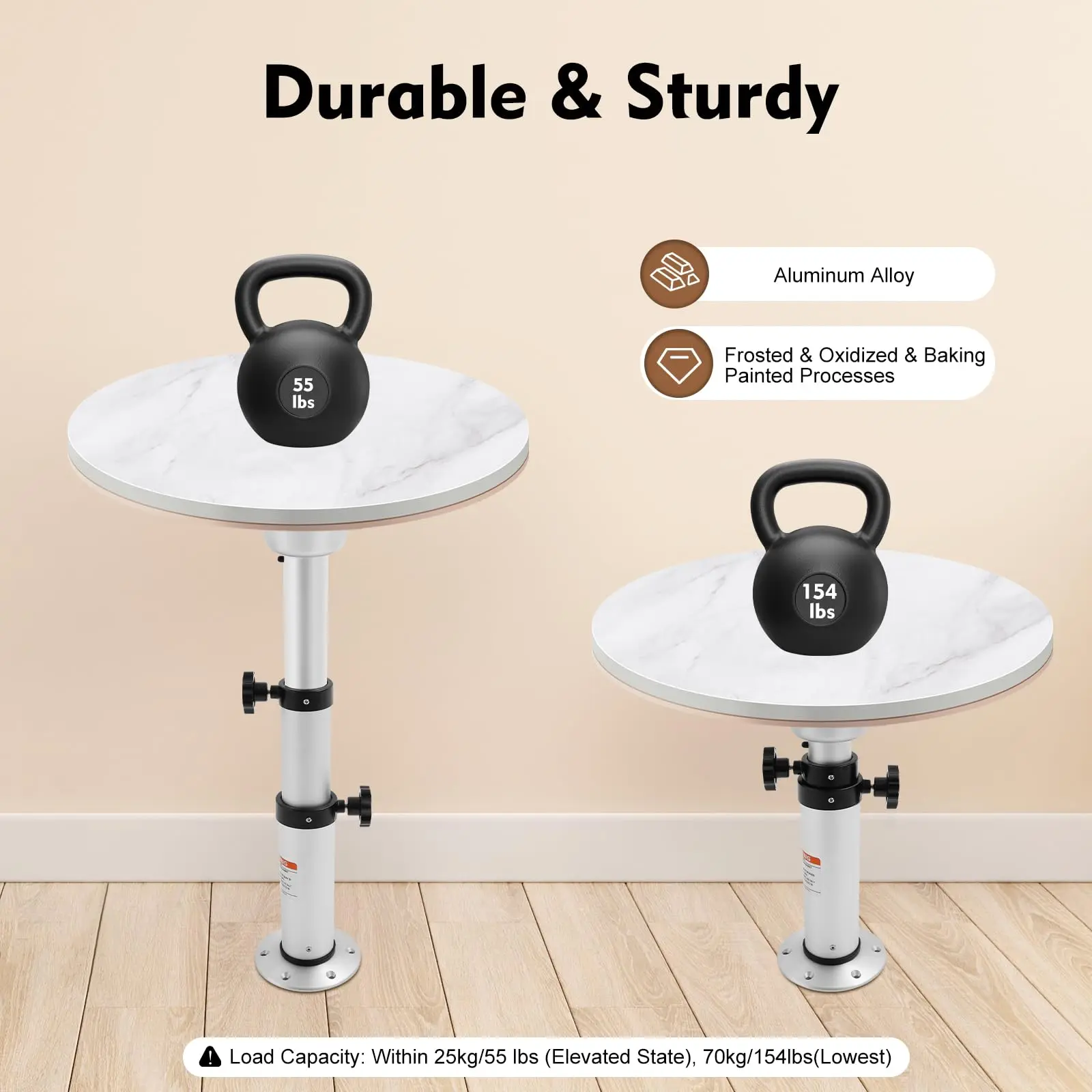 3단계 조절 가능한 RV 보트 테이블 받침대, 분리형 알루미늄 합금 프레임, 17-29인치 높이 범위, RV 요트용 테이블 다리