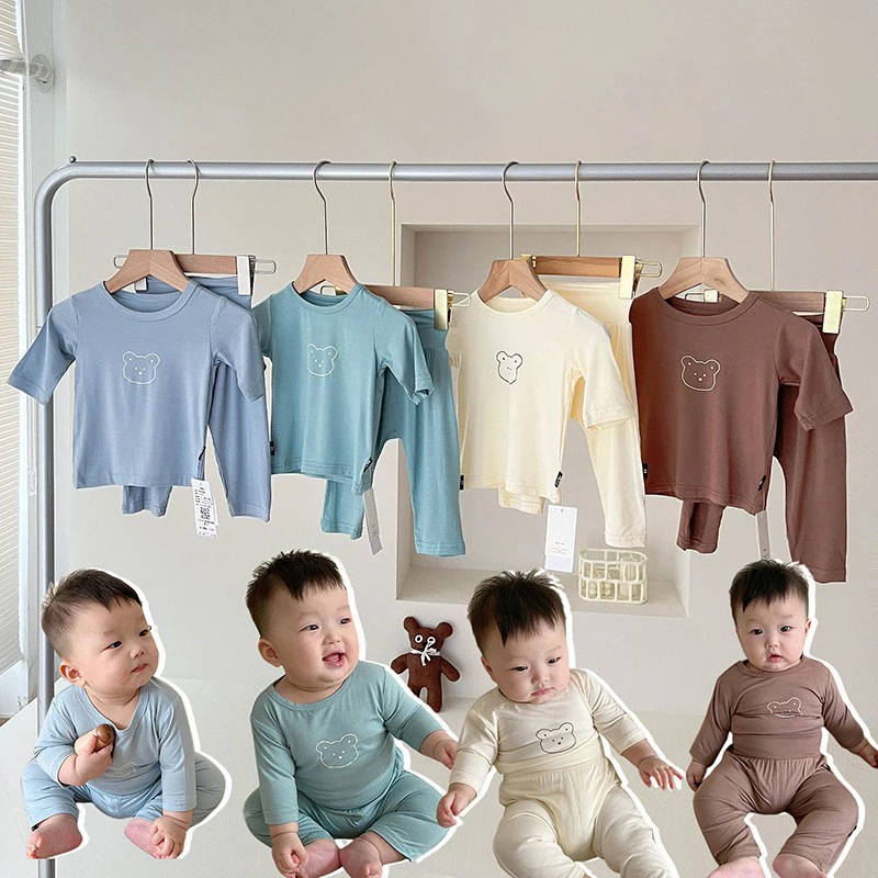 Spring and Autumn Baby boy  Baby girl Long-sleeved Summer Casual Elastic Korean Soft O-neck Home cotton Set baby/infant