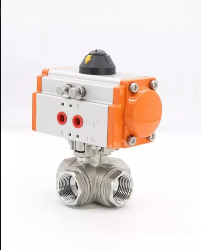 pneumatic 4 way ball valve stainless steel air ball valve DN15 20 25 32 40 50 LL type
