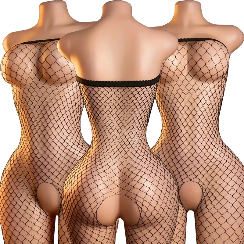 Off Shoulder Open Crotch Underwear Babydolls Fishnet Hollow Bodystocking Sexy Crotchless Lingerie Women Erotic Baby Doll Dresses