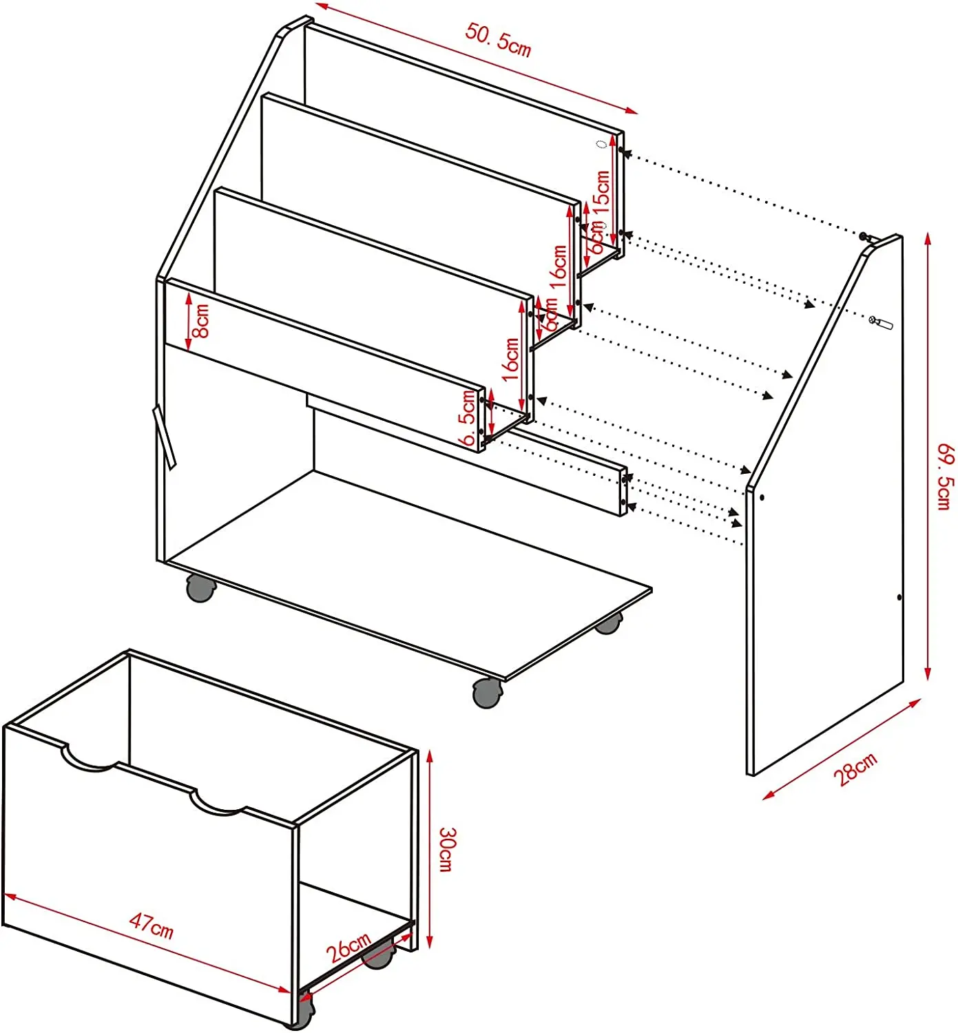 Scaffale per libri per bambini scaffale per libri per bambini, scaffale per scaffali per giocattoli con ruote scaffale multiuso