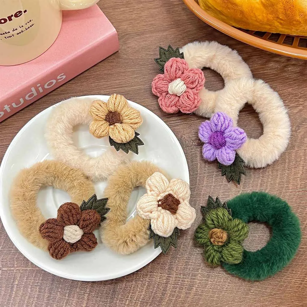 Hair Ties Woolen Flower Plush Elastic Decorate Hairs Rope Easy Matching Lovely Women Girls Curly Gift Birthday