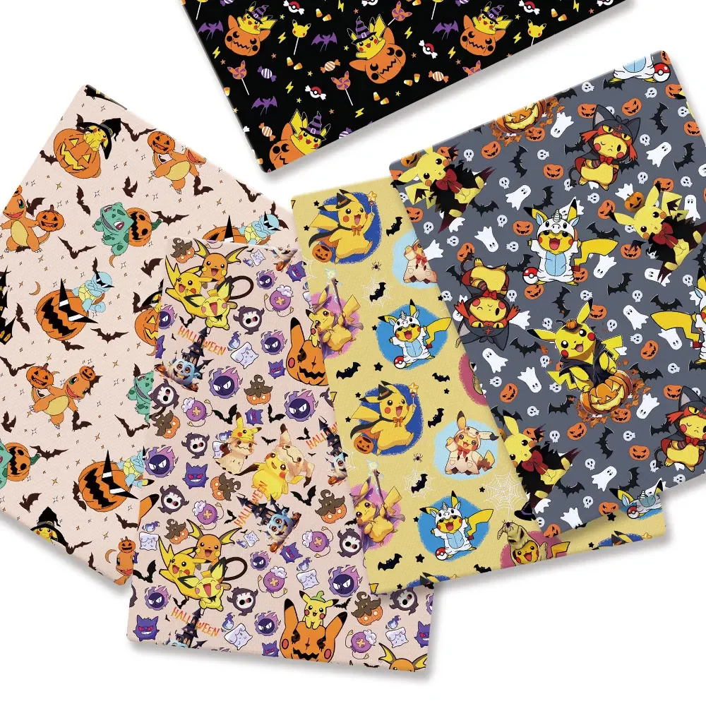 Tissu de dessin animé Pokemon pour enfants, patchwork de couture fait à la main, courtepointe, robe de bébé, feuille de maison, tissu imprimé, 140x50cm