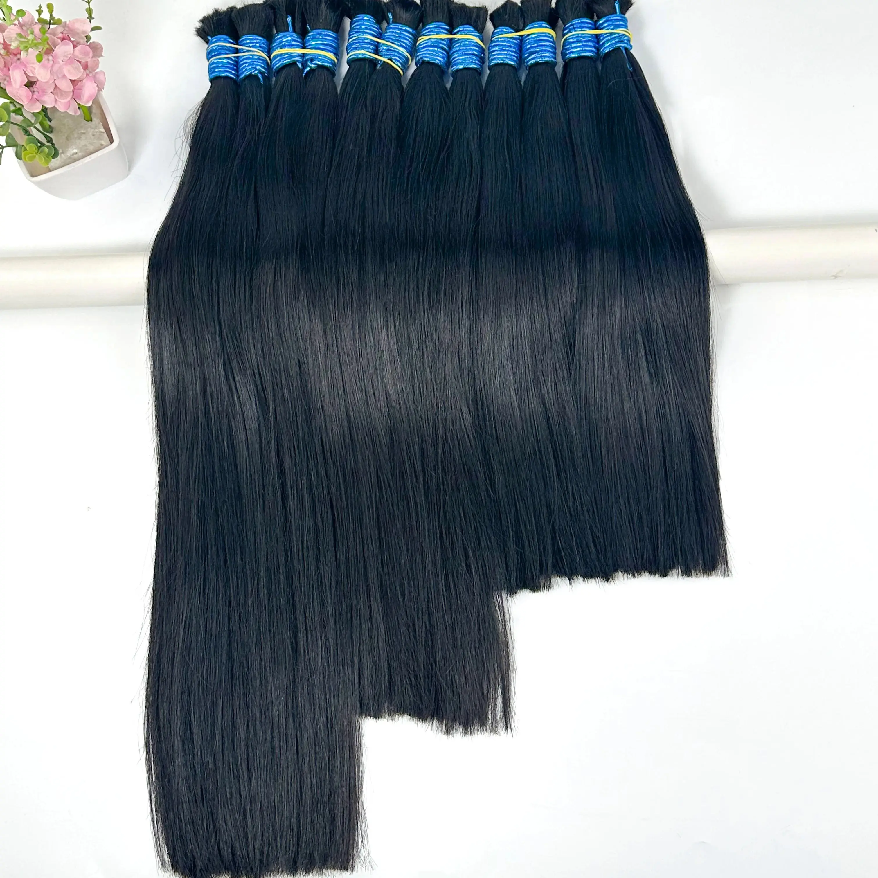100%バージンヘア、編み込み用バルク、18インチ、未処理ストレートブラックヘア、ウェフトなし、女性用エクステンション
