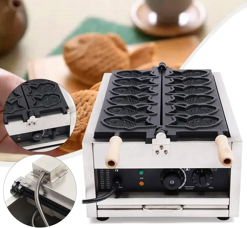 Commercial Fish Type Waffle Machine, Electric Nonstick Large Fish Type Waffle Machine Non Stick Japanese Taiyaki Maker Sea Bream