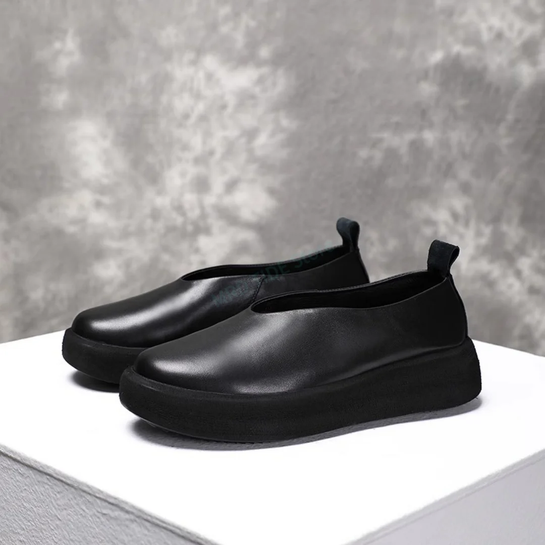 

Men Loafers Genuine Leather Basic Low Slip On Casual Shoes Skateboard Vintage Luxury Designers Flats Platform Black Sneakers