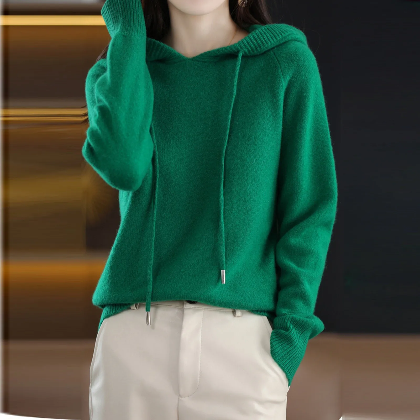 Women Pullover Sweater Hooded Jumper Korean Loose Solid Long Sleeve Casual Autumn Winter Thick Warm Knitted Sweaters