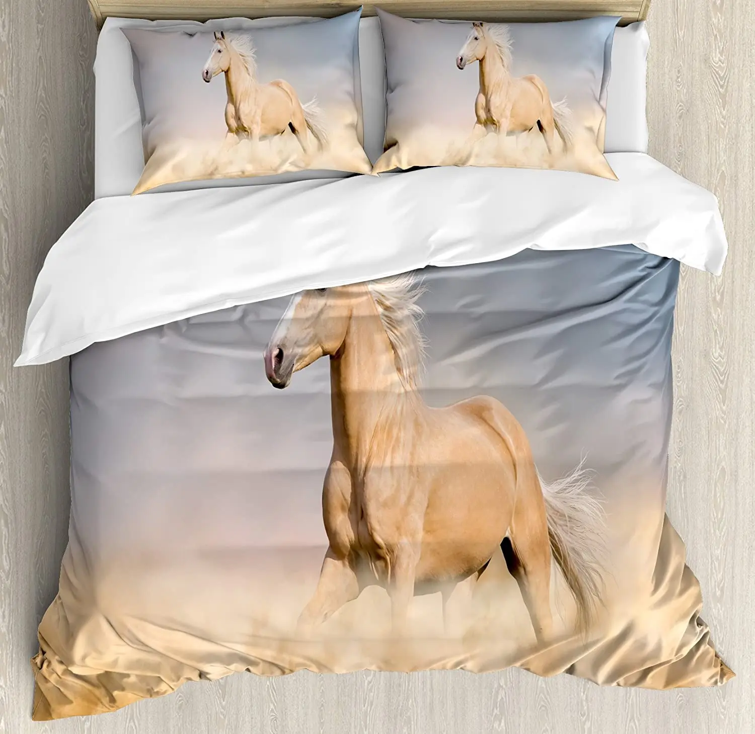 Horses Bedding Set For Bedroom Bed Home Palomino Horse in Sand Desert with Long Blond Male Duvet Cover Quilt Cover Pillowcase