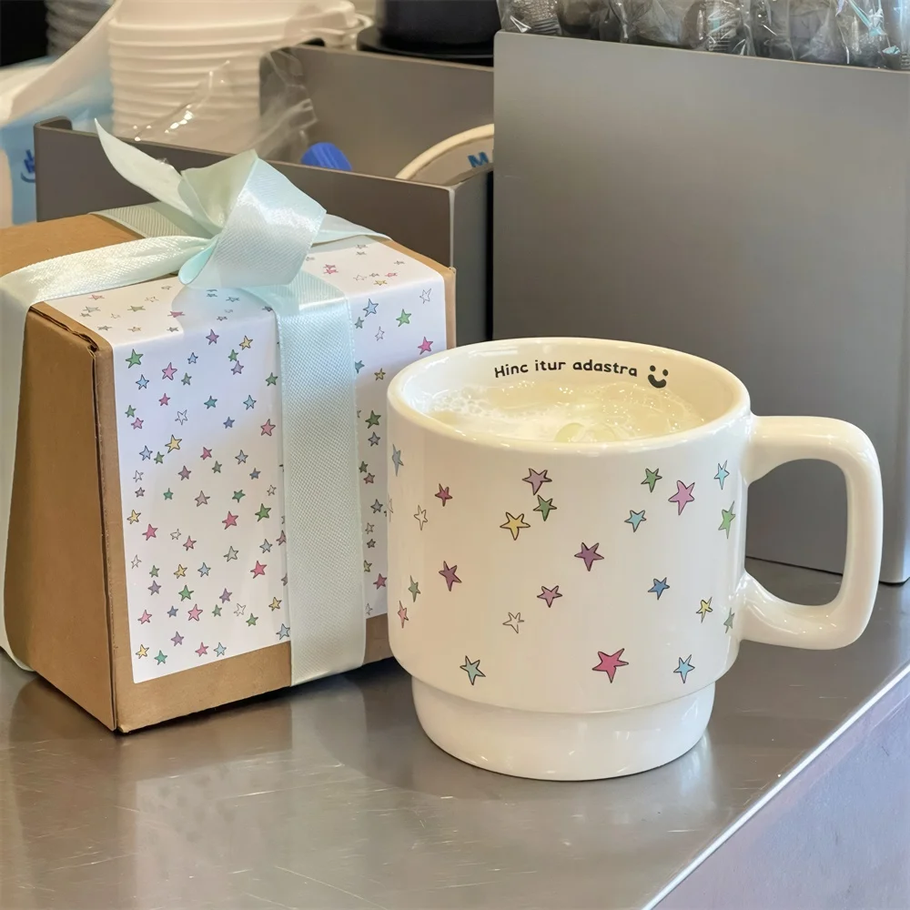 

Kawaii Star Coffee Cups Aesthetic Cute Ceramic Mug 300ml Original Korea Cup For Tea Water Juice Mocha Espresso Cup Women Gift