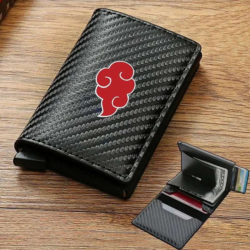 

Rfid Leather Carbon Fiber Credit Card Holder Wallets Men Black Magic Trifold for AKATSKI Red Cloud Scaling Anime Auto Styling