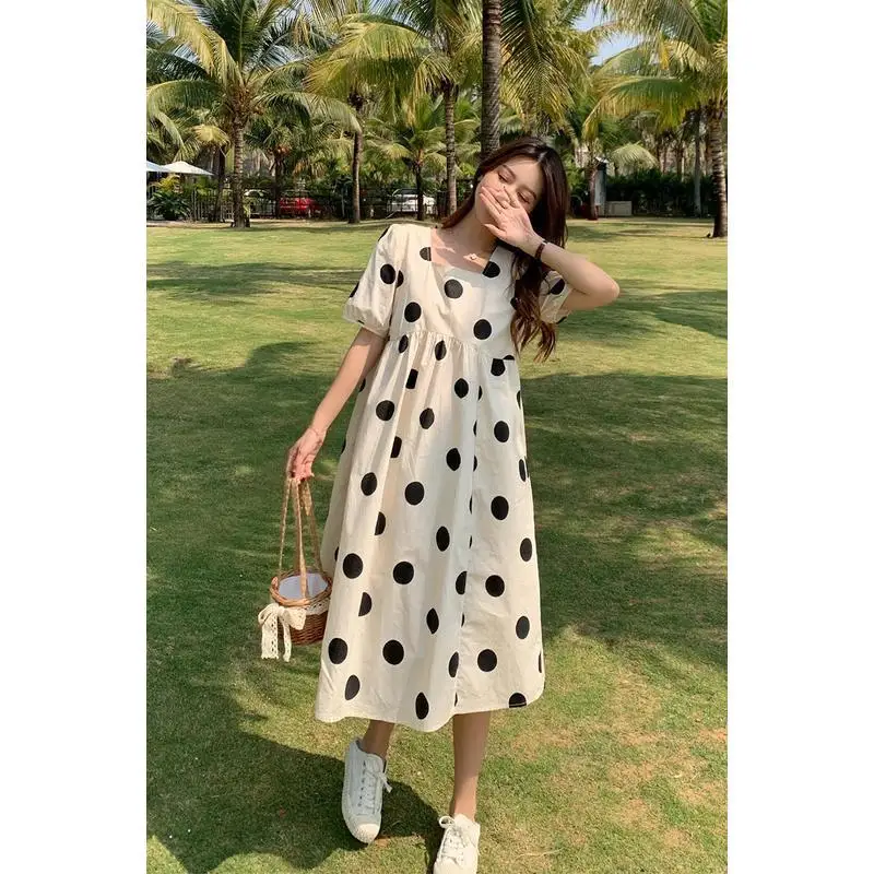 Maternity Summer Dress Midi Length Fashionable Outwear Women\'s Style Pregnant Women\'s Clothing Korean Style Loose Waist Polye...