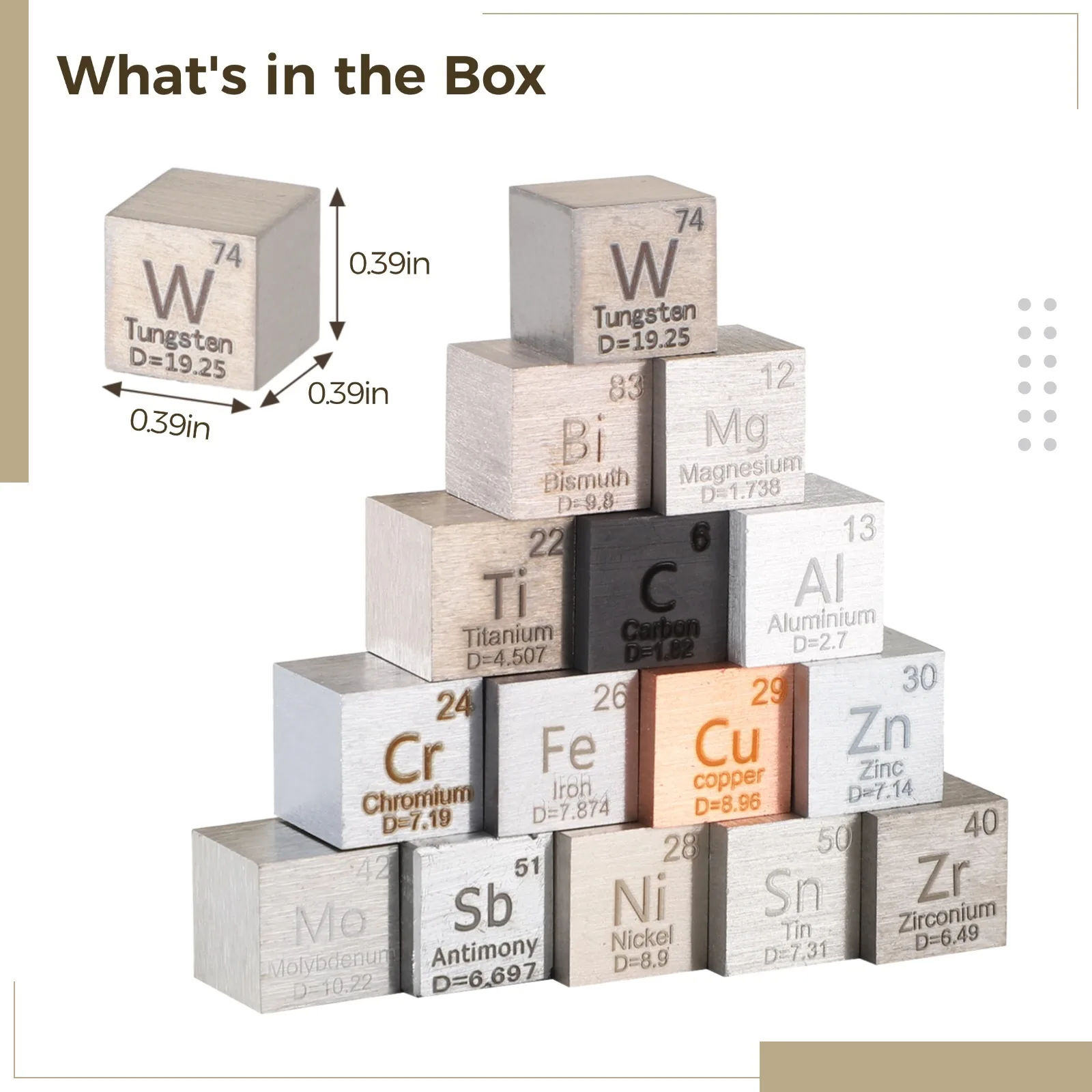 15 teile/satz Metalle lement Rohre Dichte Element Würfel Set Rohr Sammlung hochreines Wolfram Titan Wismut Chemie Geschenk