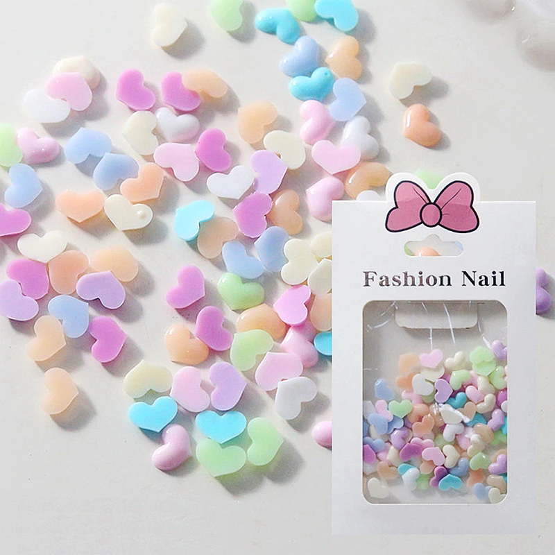 100PCS Small Love Heart Nail Art Charms Supplies Flat Back Rhinestone For Nails Decoration Accessories Parts Manicure Decor Tool