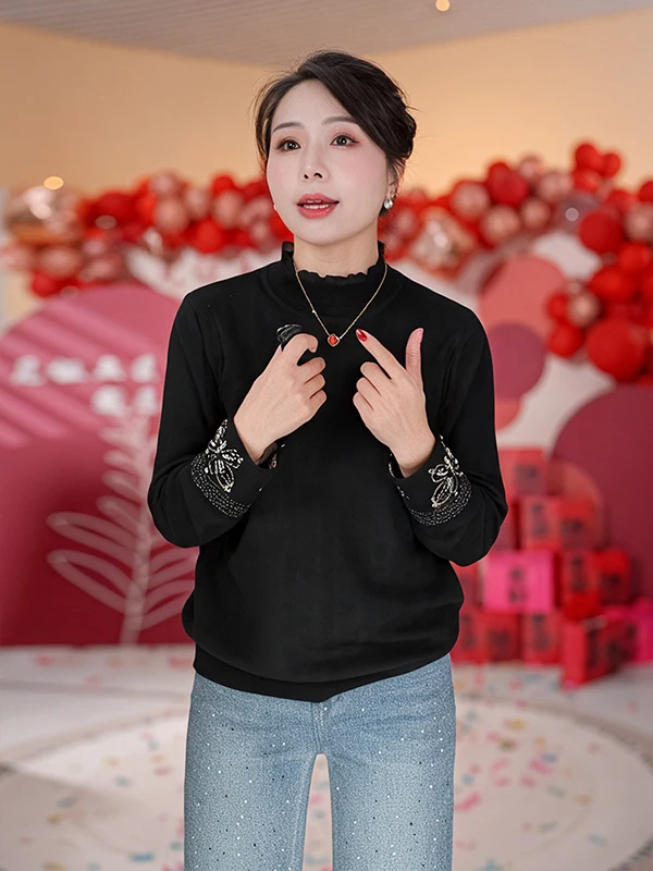 

Женский базовый топ Kena с кружевной отделкой и жемчужным декором, воротник-стойка, укороченный, весна 2026, новинка