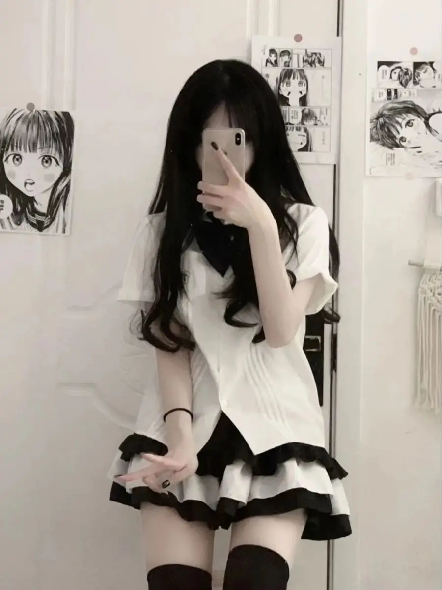 

Японская униформа Jk, костюм для девочек, студентка, свободная милая мягкая рубашка с короткими рукавами для девочек, юбка-торт для девочек, комплект из двух предметов, женская одежда