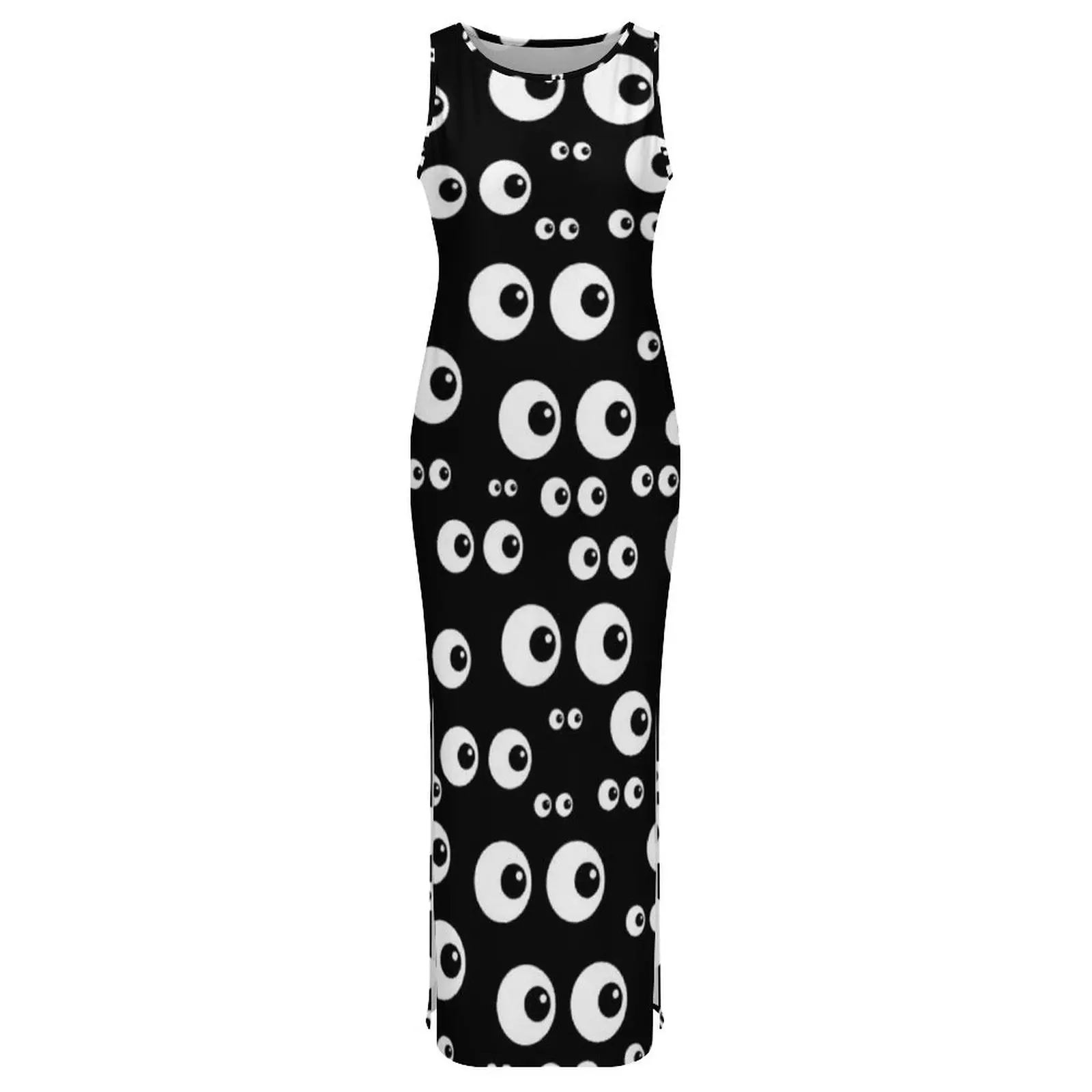 Womens Bodycon Dress Elegant Cartoon Eyes Maxi Dresses Summer Fun Black and White Eyeballs Design Pattern Dress Big Size 3XL 4XL