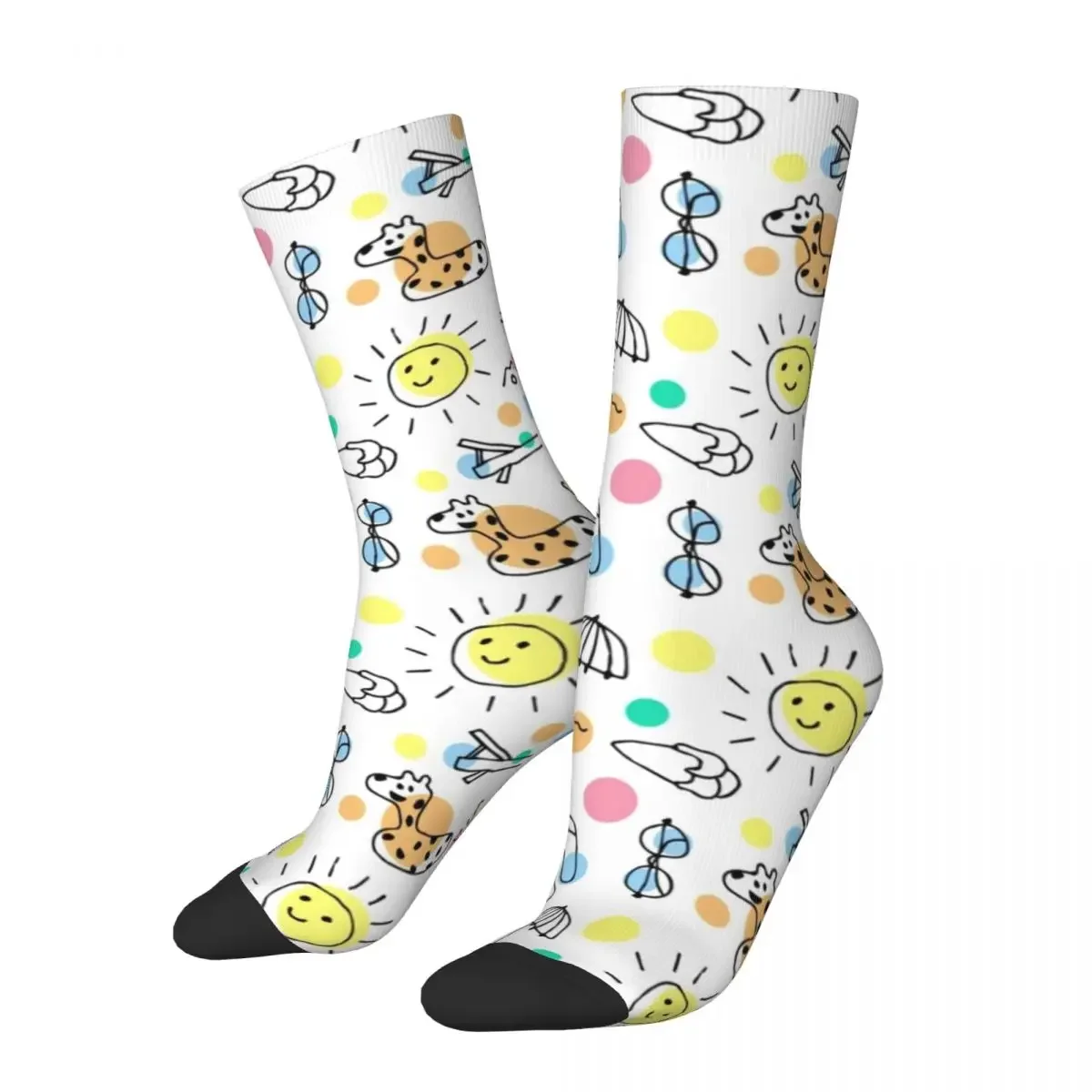 Summer Vacation Socks Beach Doodle Pattern Modern Stockings Female Comfortable Cycling  Spring Design Anti Skid 