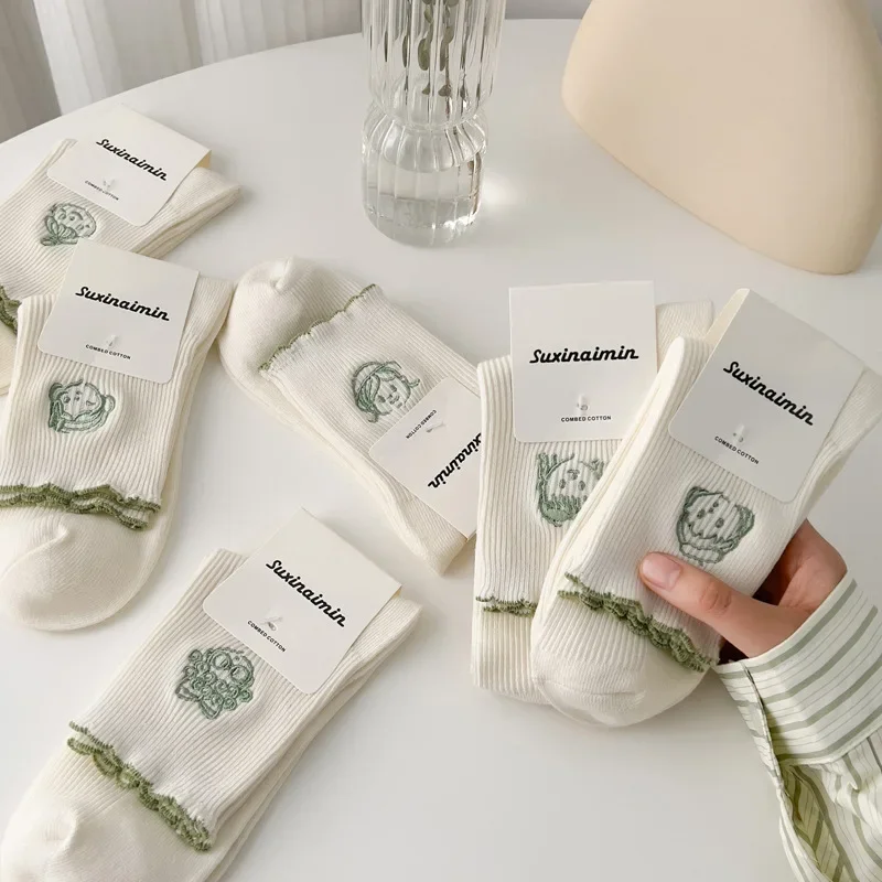 

Носки женские с мультяшными оборками, милые школьные длинные в японском стиле JK Lolita, для девочек