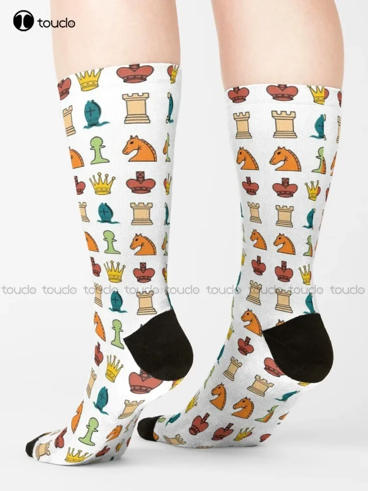 Colorful Retro Chess Pieces Pattern Socks Mushroom Socks Unisex Adult Teen Youth Socks Christmas Gift Custom Hd High Quality