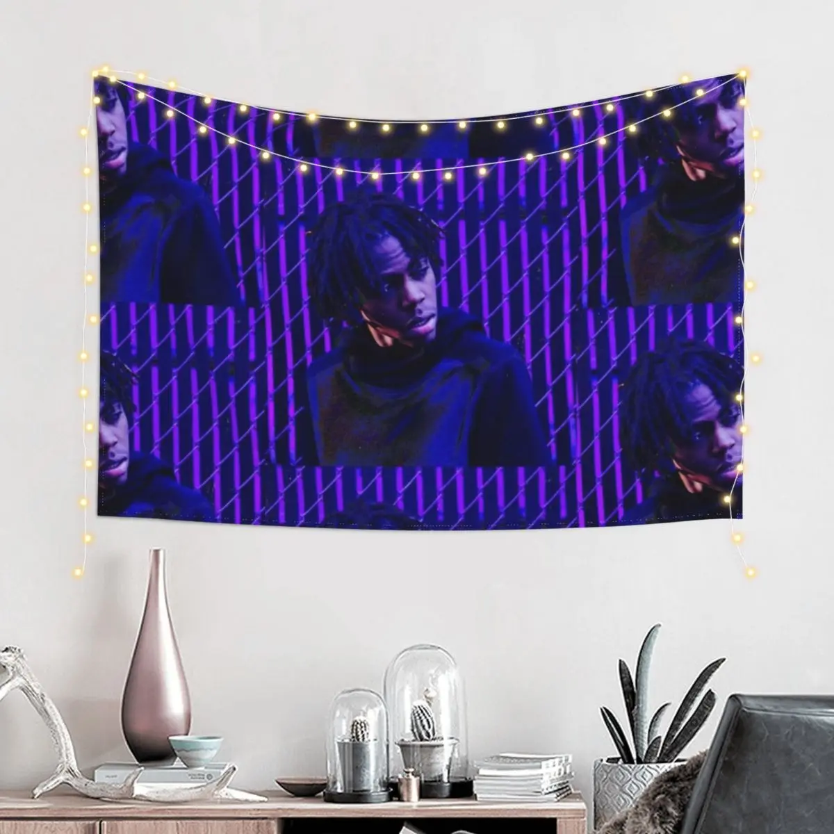 Yung Bans Purple & Black Jail Bars Cells Poles Stripes Design Edit Tapestry Room Decorator Tapete For The Wall Tapestry