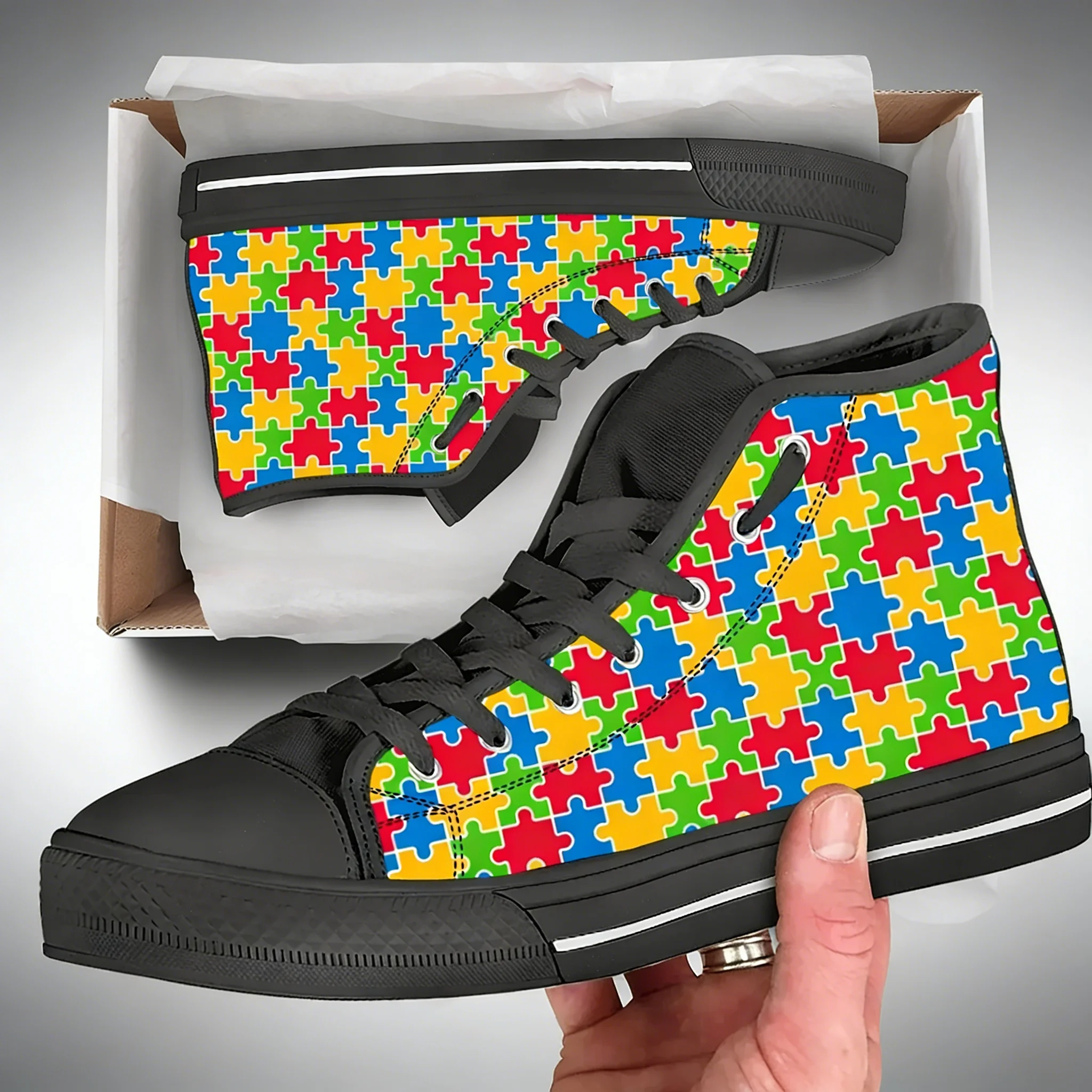 

Кроссовки с 3D-принтом на тему осведомленности о аутизме, дышащие повседневные кроссовки с высоким верхом для мужчин и женщин