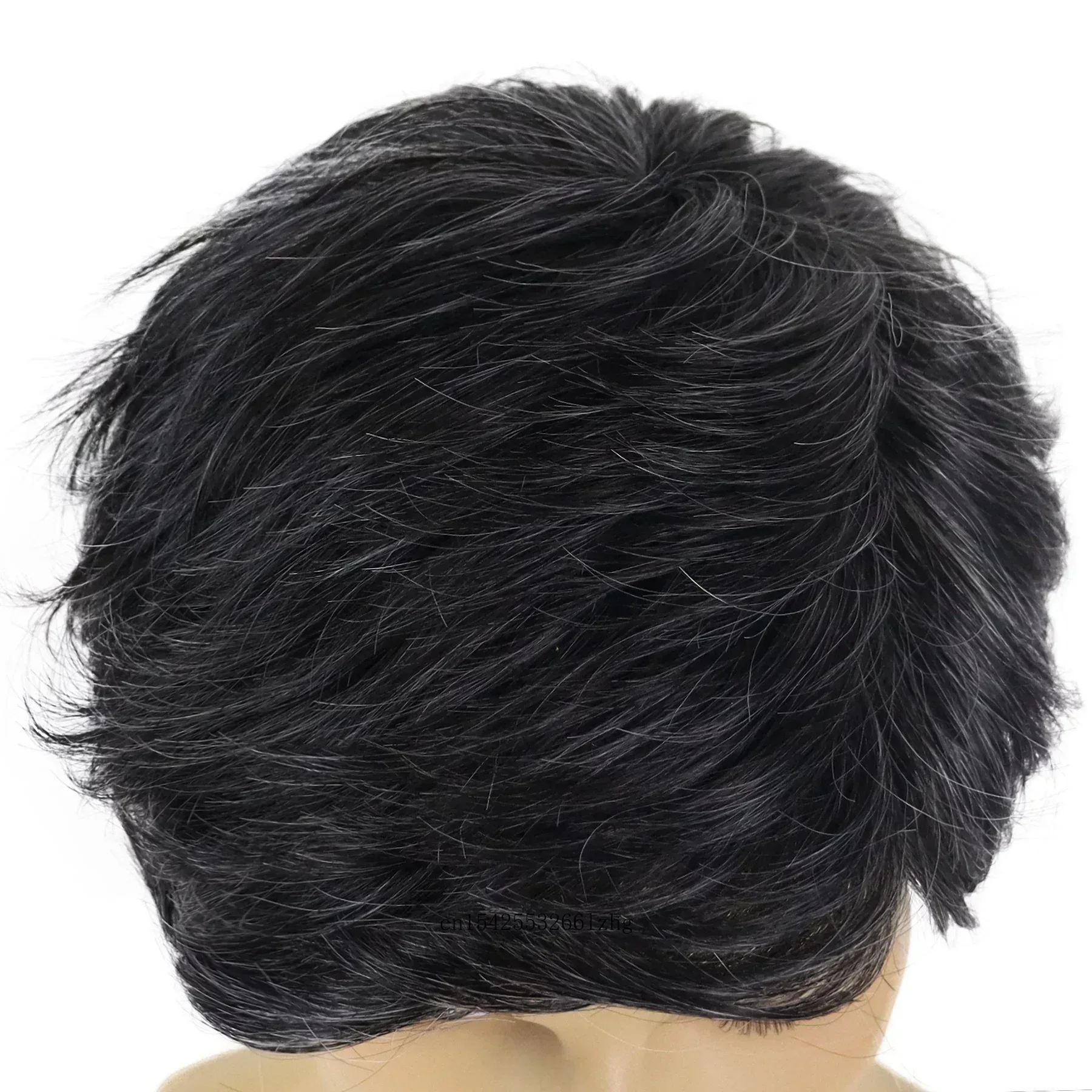 Peruca curta sintética masculina com franja lateral misturada peruca preta masculina natural pixie corte de cabelo peruca diária cosplay fibra macia resistente ao calor