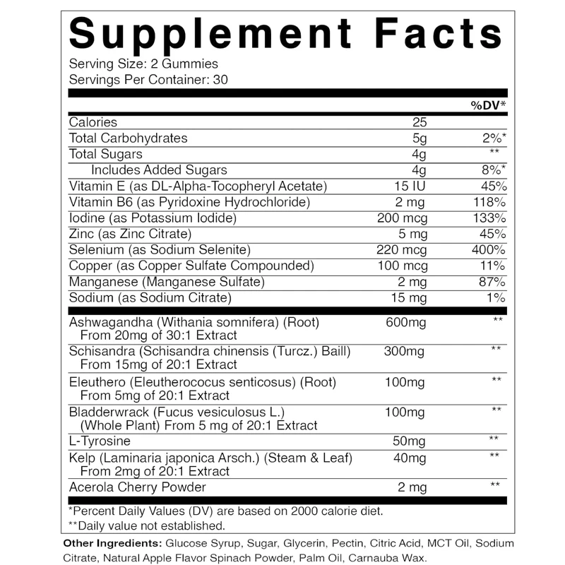 Vitamin vegetarian thyroid support gummies with iodine and kelp -60 pills - boost your energy and increase metabolism