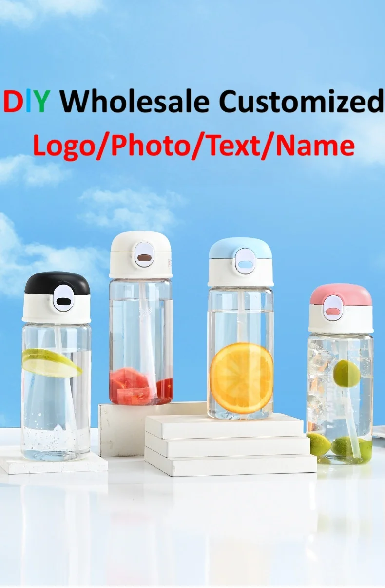 1pcs Summer Girls' Cup Straw Cup Portable Plastic Water Cup Student Bouncing Plastic Water Kettle Customized Wholesale Logo