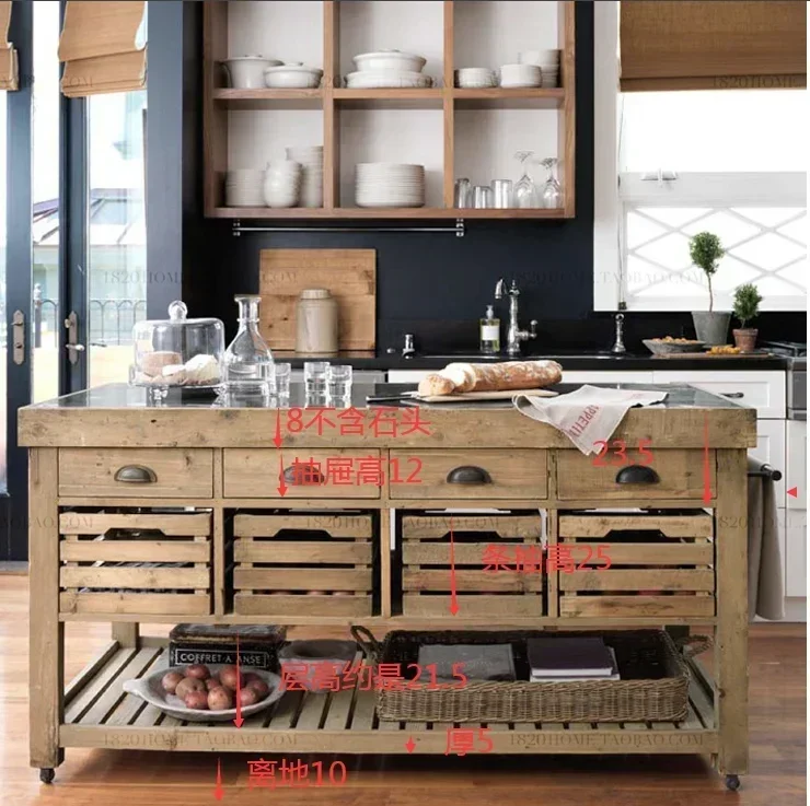 Wood Movable Middle Island Table Marble Sideboard Cabinet with Drawer Storage Cabinet Kitchen Console Kitchen Counter