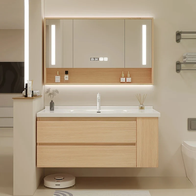 

Modern Nordic Bathroom Cabinet Sink Integrated Smart Ceramic Simple Washbasin Mirror Cabinets Combination Home Furniture