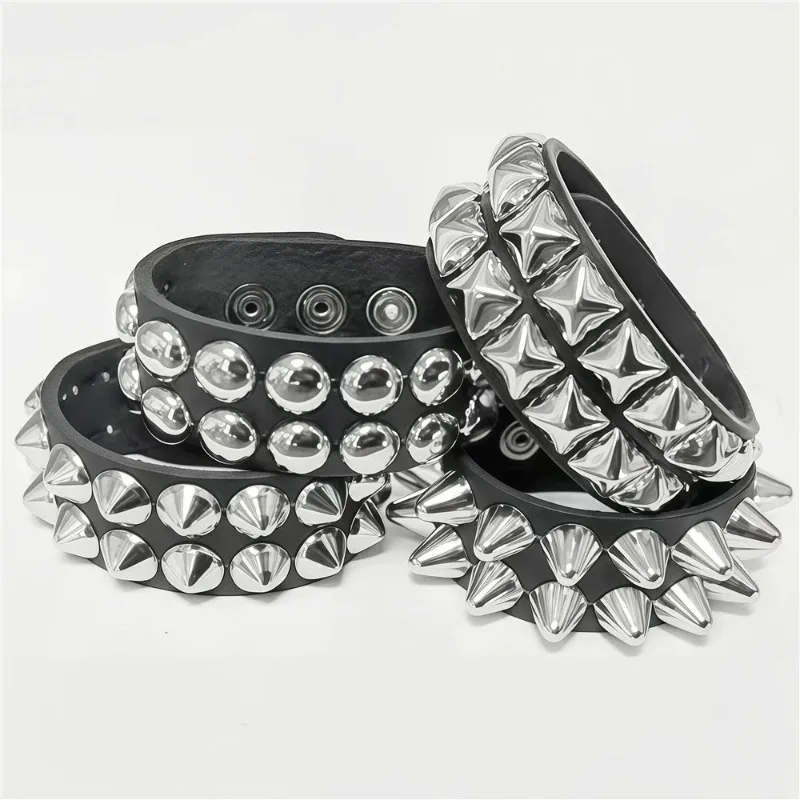 Punk Chunky Rivet Leather Bangle Bracelet Adjustable