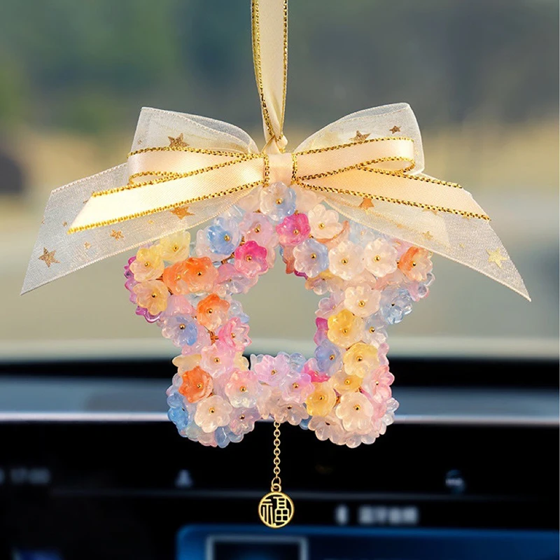 

Luxury Lily of The Valley Car Ornament Elegant Prayer Blessing Rearview Mirror Hanging Decor for Auto Interior Crystal Pendant