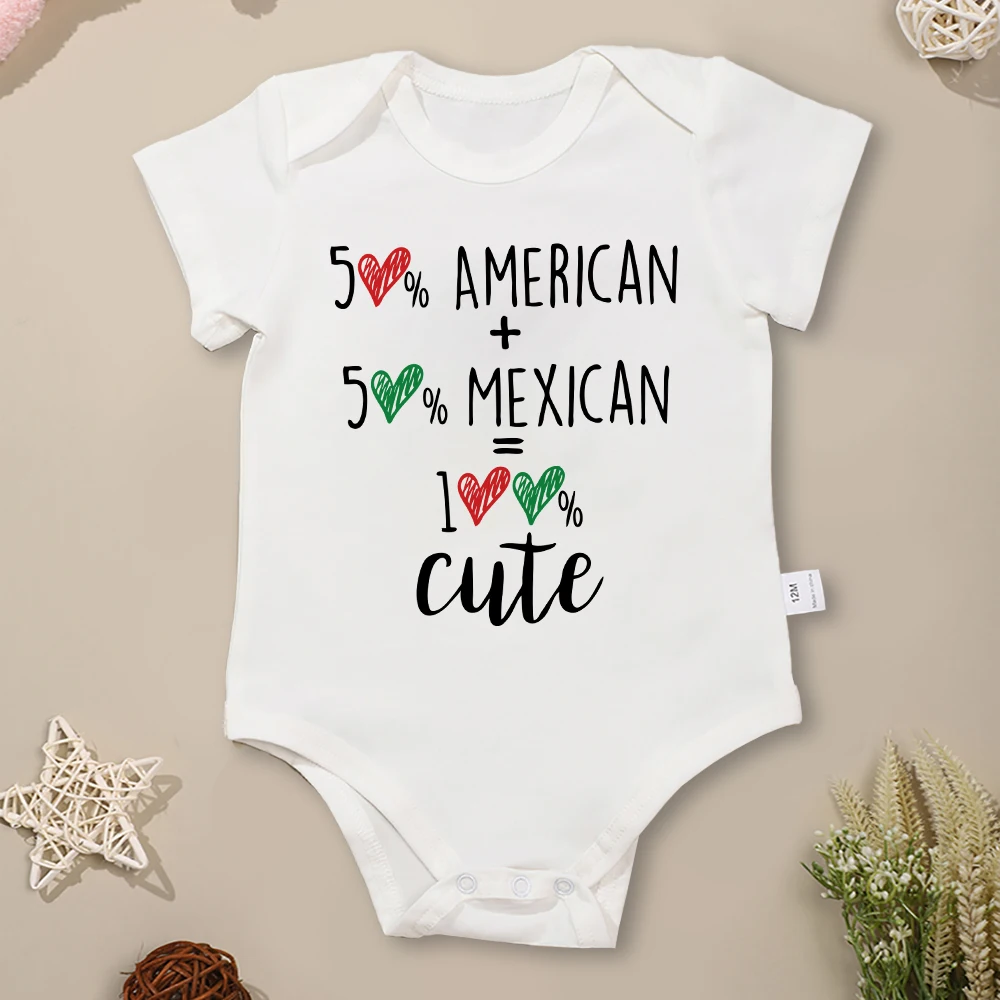 

50% American + 50% Mexican = 100% Cute Baby Girl Clothes Cotton White Summer Newborn Boy Bodysuits & One-pieces Fast Delivery